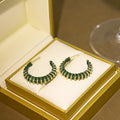 Pink Peach and Green Ridged Gold Tone C Hoop Earrings view 8