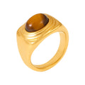 Oval Tiger Eye Signet Ring Gold Or Steel Tone Size 7 view 5