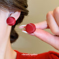 Red Fabric Covered Round Stud Earrings with Soft Sheen view 3
