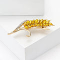 Yellow Crystal Wheat Stalk Brooch With Silver Tone Sweep view 3