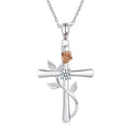 Silver Tone Cross Pendant Necklace With Rose Vine Accents view 6