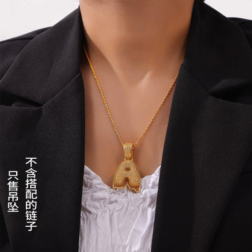 Gold Pave Bubble Letter Pendants and Chain Options