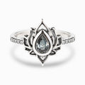 Openwork Lotus Frame Pear Stone Ring In Five Center Colors view 7