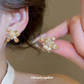 Layered Floral Crystal Stud Earrings in Gold and Silver Tones view 3