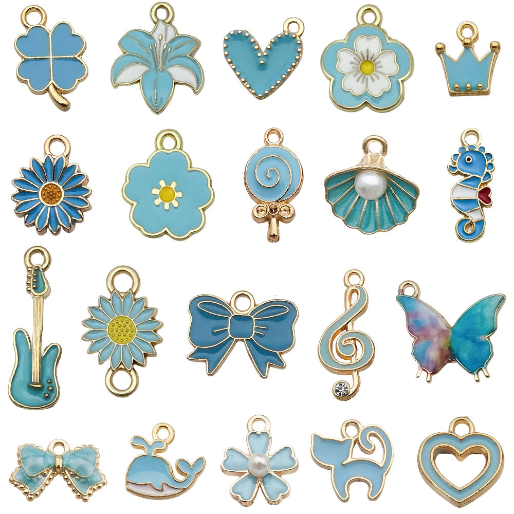 Lake Blue Enamel Zinc Alloy Crown Music Note Heart Charm Pendant for DIY Necklace Bracelet