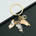 Three-Cat Calico Orange and Blue Enamel Paw Print Charm Keychain view 1