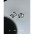 Silver Open Clamshell Pearl Stud Earrings Pair Style view 1