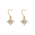 Gold Starburst Flower Crystal Drop Earrings Clear CZ view 5