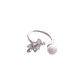 Silver Open Ring Bow Crystal Pearl Beads Adjustable Band view 5