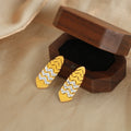 Gold Leaf Chevron Stud Earrings Clear Crystal Zigzag Inlay view 3