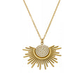 Gold Sunburst Pendant Necklace Pavé Center Stainless Steel Chain view 5