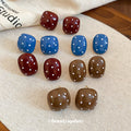 Polka Dot Resin Square And Oval Silver Tone Stud Earrings view 3