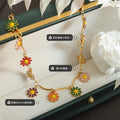 Gold Multicolor Enamel Daisy Flower Charm Collar Necklace view 2