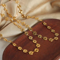 Gold Spiral Disc Link Necklace and Bracelet Metal Set view 4