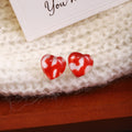 Printed Heart Brown Red Black and Green Stud Earrings view 2