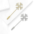 Crystal Cross Stick Pin Brooch in Gold and Silver Tones view 2