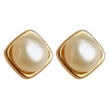 Mini Square Gold Tone Frame Cream Pearl Stud Earrings view 5