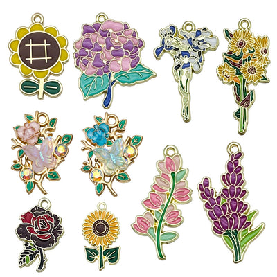 Gold-tone sunflower charms pictured with visible surface details