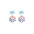 Blue Bow White Dice Red Blue Dot Dangle Stud Earrings view 5