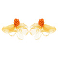 Chiffon Petal Flower Clip Earrings in Two Colors With Decorative Metal Accents view 5
