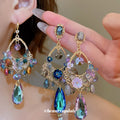 Colorful Crystal Floral Teardrop Statement Earrings in Three Styles view 2