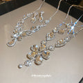 Silver Tone Large Flower Clear Crystal Necklace And Earring Set view 4