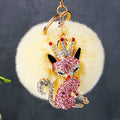 Crowned Jeweled Fox Keychains with Round Faux Fur Pom Poms view 12