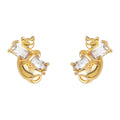 Gold Cat Hugging Clear Baguette Crystal Stud Earrings view 5