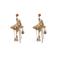 Gold Iridescent Butterfly Crystal Tassel Drop Earrings view 5