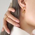 Gold Hoop Earrings Green Zircon Circle Pendant Drop view 4
