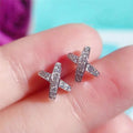 X Shape Clear Pave Stud Earrings Three Metal Tones view 2