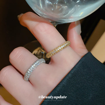 Double Row Clear Crystal Open Ring In Silver Tone Or Gold Tone