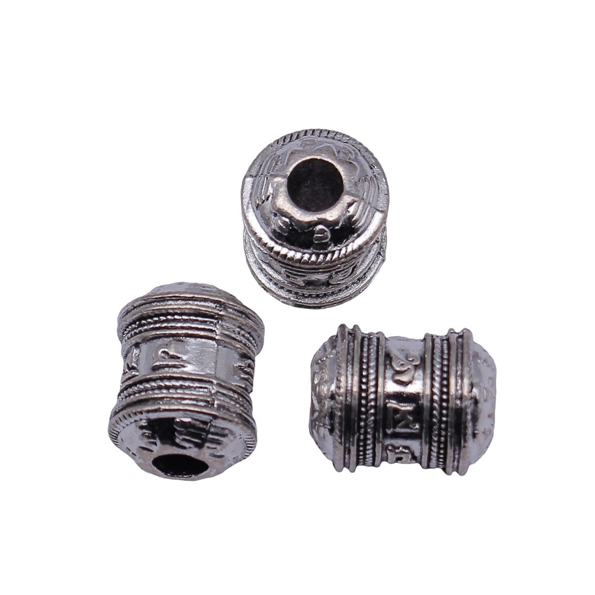 13x11x11mm 4.5g Antique Silver Zinc Alloy Six Syllable Mantra Tube Large Hole Beads for Bracelets