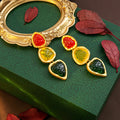 Red Yellow and Green Triple Rounded Triangle Earrings view 2