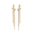 Crystal Wave and Chain Tassel Drop Earrings in Two Tones view 5