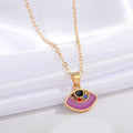 Gold Tone Semicircle Crystal Evil Eye Pendant Necklaces in Six Colors view 6