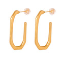 Geometric Hexagon U Stud Earrings Gold Steel Metal view 5