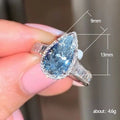 Aqua Pear-Shaped Solitaire Baguette-Side Ring Silver Tone view 5