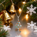 Silver Tone Colorful Christmas Tree Pendant Necklace view 2