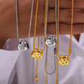 Gold Steel Bitten Pendant Snake Chain Necklace Czech Zircon view 3