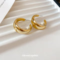 Gold Tone Wide Polished C Shaped Statement Hoop Earrings view 2