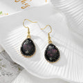 Gold Tone Rhinestone Teardrop Pressed Flower Drop Earrings in Five Designs view 6