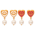 Heart Lips Enamel Drop Earrings With Pearl Dangle Charm view 5