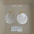 Gold Round White Shell Disc Drop Earrings Natural Pair view 1