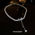 Silver Crystal Y-Tassel and Pearl Bow Choker Two Styles view 3