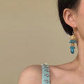 Blue Crystal Bell Tassel Hook Earrings with Reflective Details view 4