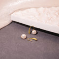 Gold Teardrop and White Pearl Look No Piercing Ear Clips view 4
