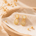 Ivory Square and Crystal Look Teardrop Gold Stud Earrings view 4