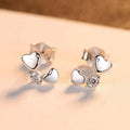 Dual Heart Clear CZ Stud Earrings Gold and Silver Tones view 2