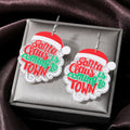 Silver Tone Printed Acrylic Christmas Novelty Hook Earrings view 4